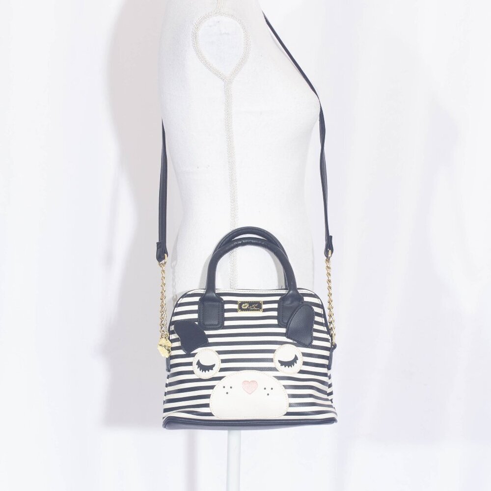 BETSY JOHNSON Luv Satchel Crossbody Striped Puppy Face Bag - Picture 2 of 10
